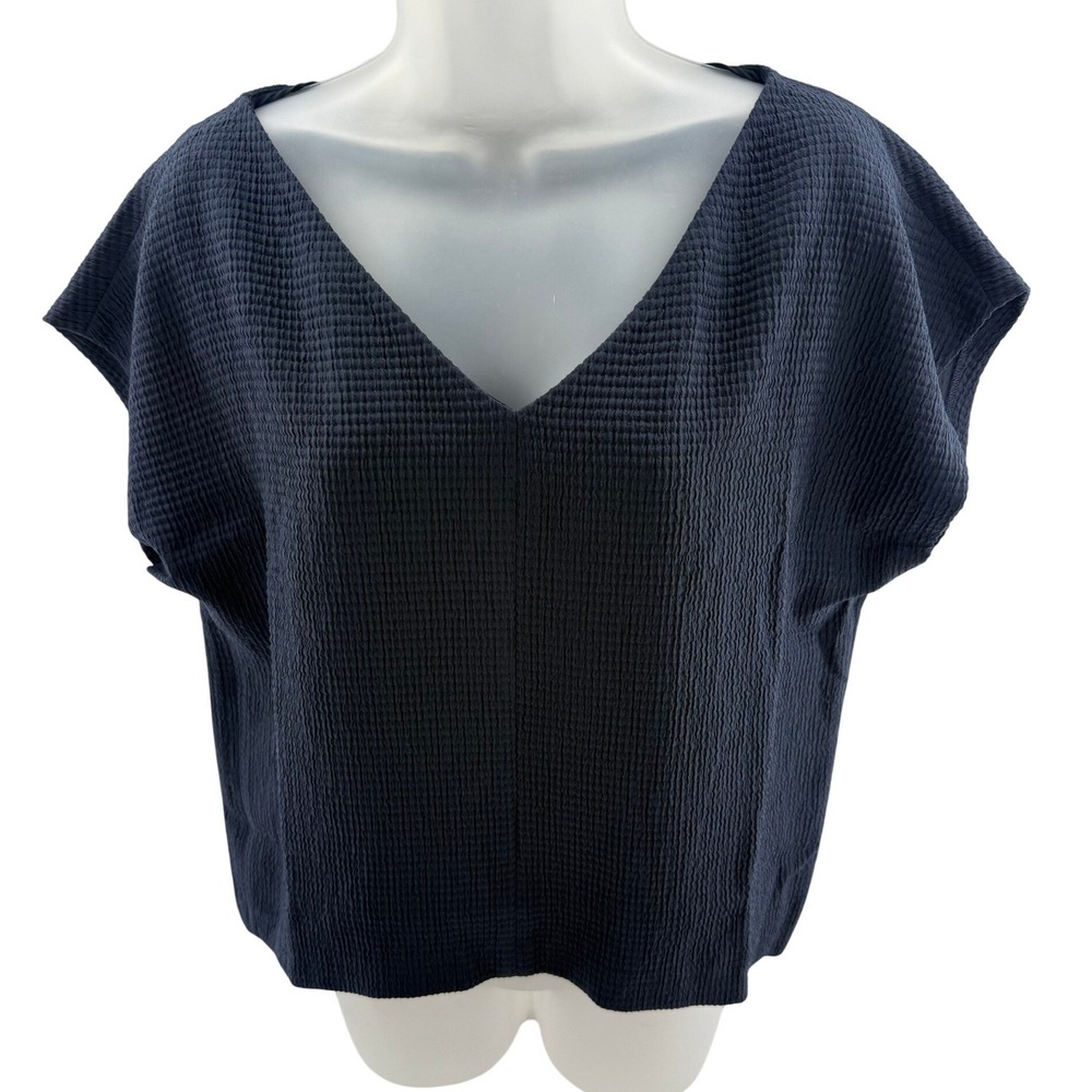 Club Monaco Womens Textured Boxy Blouse Navy Short Sleeve Top XS MSRP 129 NEW